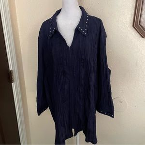 Liz and Me classic look navy blue zip front shirt NWOT